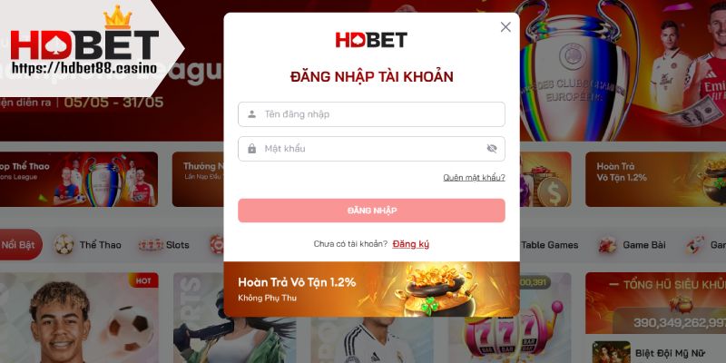 Điền thông tin đăng nhập HDBET như form mẫu